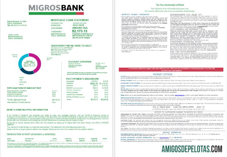 Extrato de empréstimo hipotecário do Swiss Migrosbank Bank em formatos Word e PDF 1 2 baixar para verificação